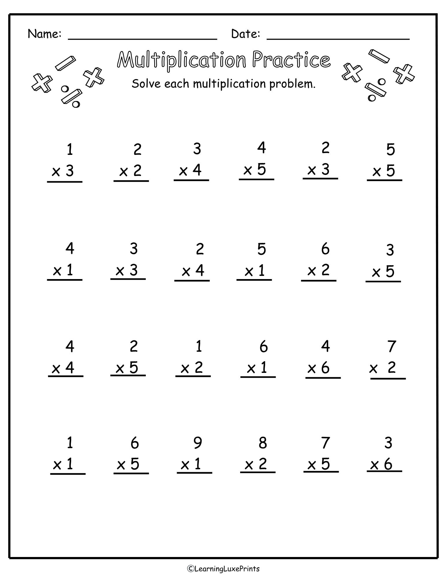Multiplication Practice Worksheet / Math Facts Printable for Kids - Etsy