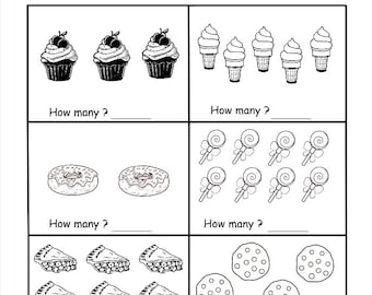 Junk Food Counting Worksheet/ How Many Objects/ Preschool and Kindergarten Math Activity