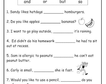 Conjunction Worksheet with Word Bank/ Grammar Practice Printable/ 2nd-4th Grade ELA Activity
