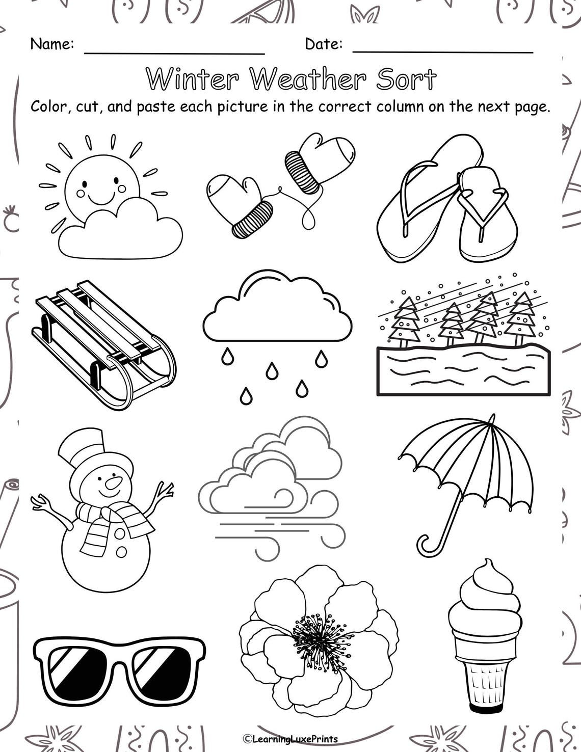 Winter Weather Sort Worksheet/ Cut and Paste Craft for Kids/ Winter ...