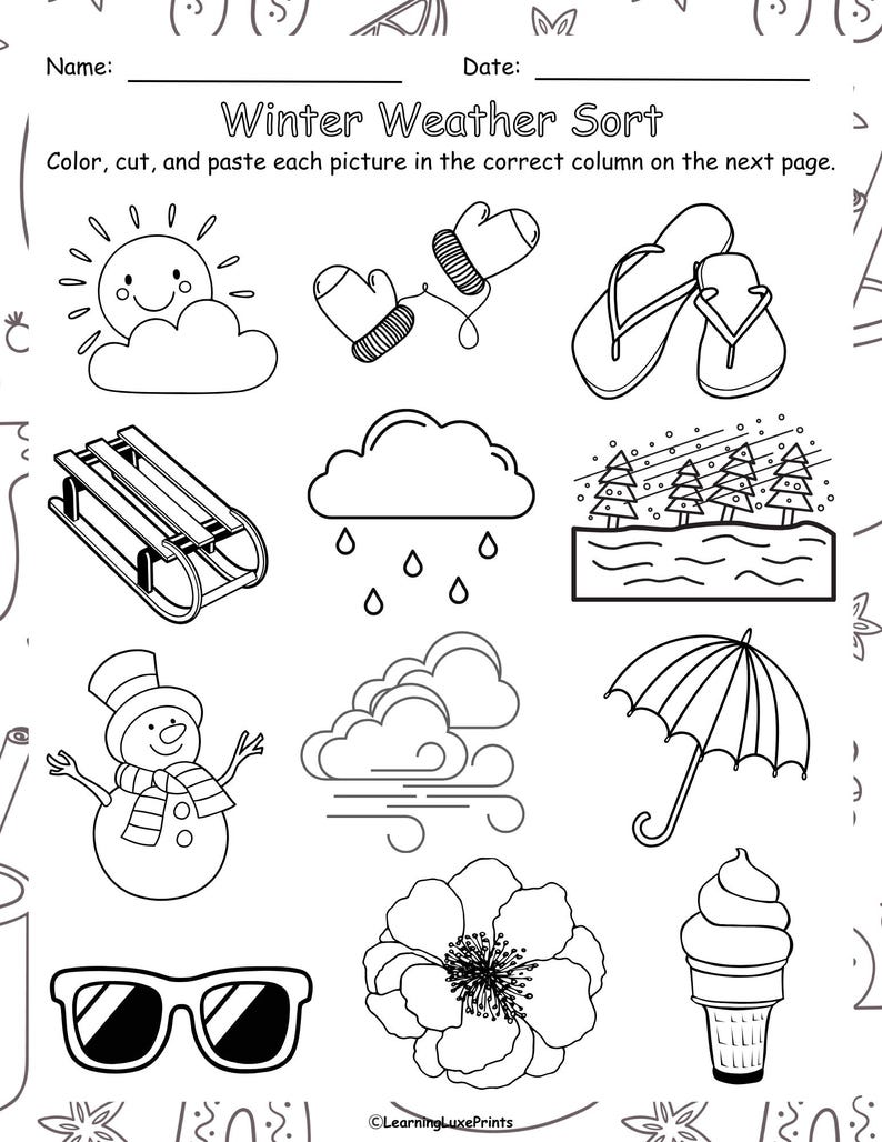 Winter Weather Sort Worksheet/ Cut and Paste Craft for Kids/ Winter ...