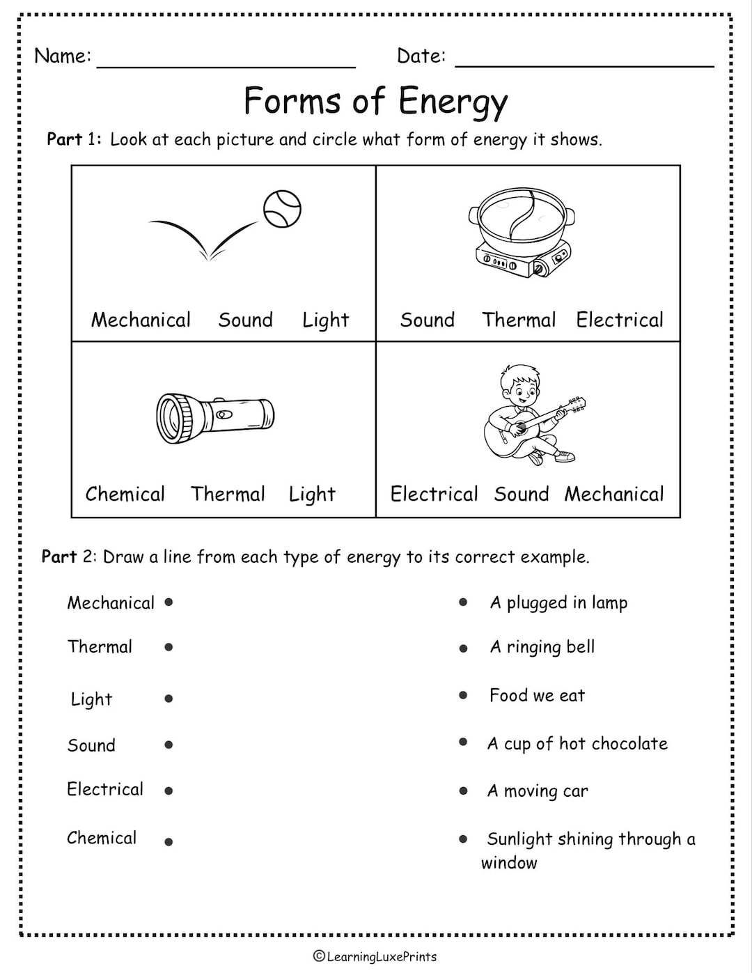 Forms of Energy Worksheet/ Science Printable for Kids - Etsy