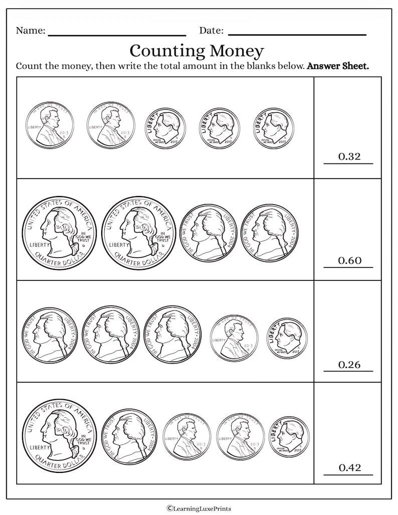 Mixed Coin Counting Worksheet/ Coin Value Chart and Practice/ Money ...