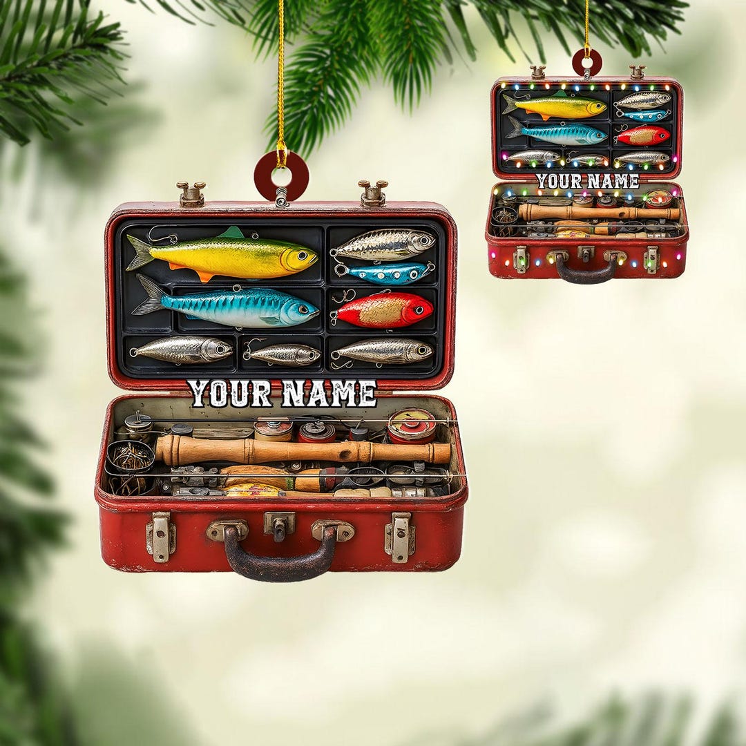 Personalized Fishing Tackle Box Ornament, 2D Flat Fisherman Christmas ...