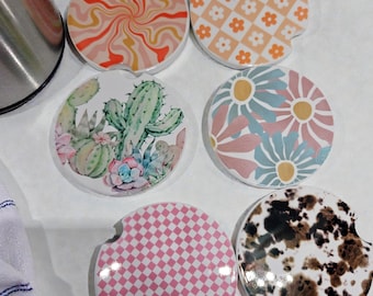 Car Coasters | Cute Car Cup Holder Coasters | Ceramic or Neoprene | Personalized Car Accessories | Gift for Her