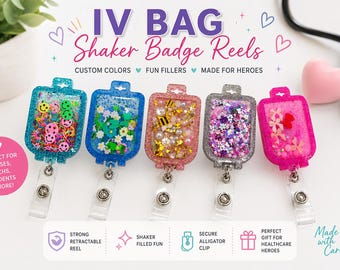 Portatarjetas giratorio para bolsa de suero / Portatarjetas giratorio para enfermera / Portatarjetas con purpurina / Portatarjetas giratorio para enfermera titulada / Credencial médica personalizada / Lindo regalo para el sector salud