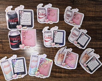 Bookish Drink Stickers | Diet Dr Pepper, Diet Coke, Coke Zero, Iced Coffee & Alani Nu | Kindle and Book Reading Stickers | Booktok Stickers