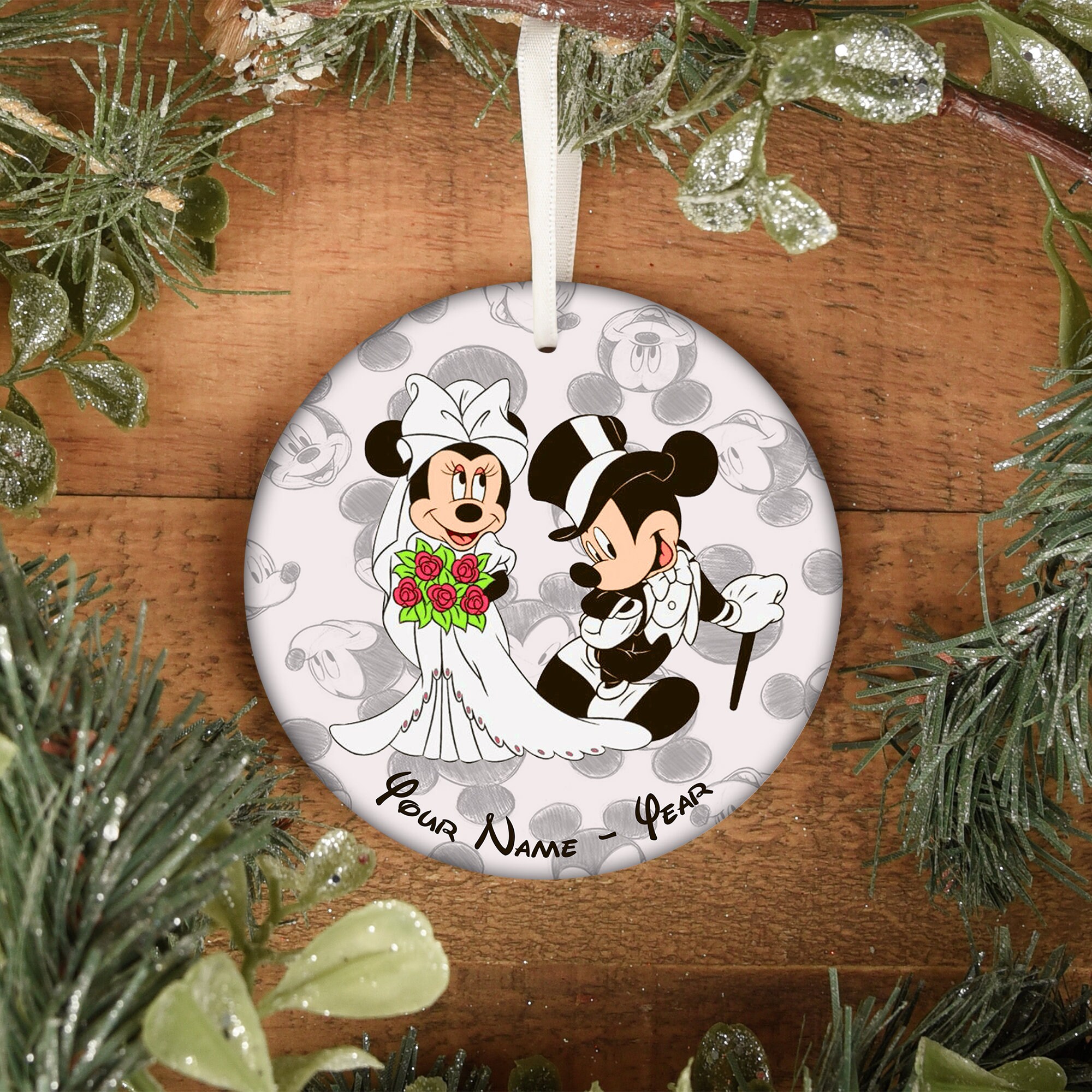Personalized Disney wedding Ceramic ornament