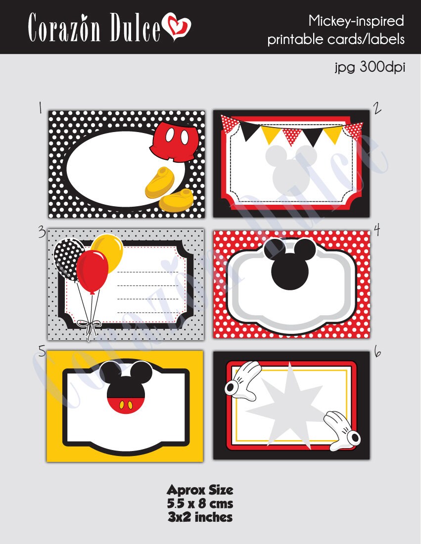 INSTANT DOWNLOAD MickeyInspired Printable Cards/tags book Etsy