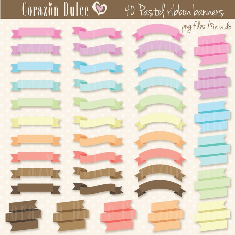 Pastel Ribbons Banners Clipart Personal And Commercial Use Etsy