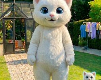 Disfraz de mascota de gato blanco, traje peludo para adultos, ropa para fiestas de cosplay de animales