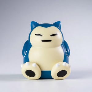 May include: A blue and cream-colored Snorlax figure. The figure has a rounded body, small arms and feet, and closed eyes. The figure is a collectible item.