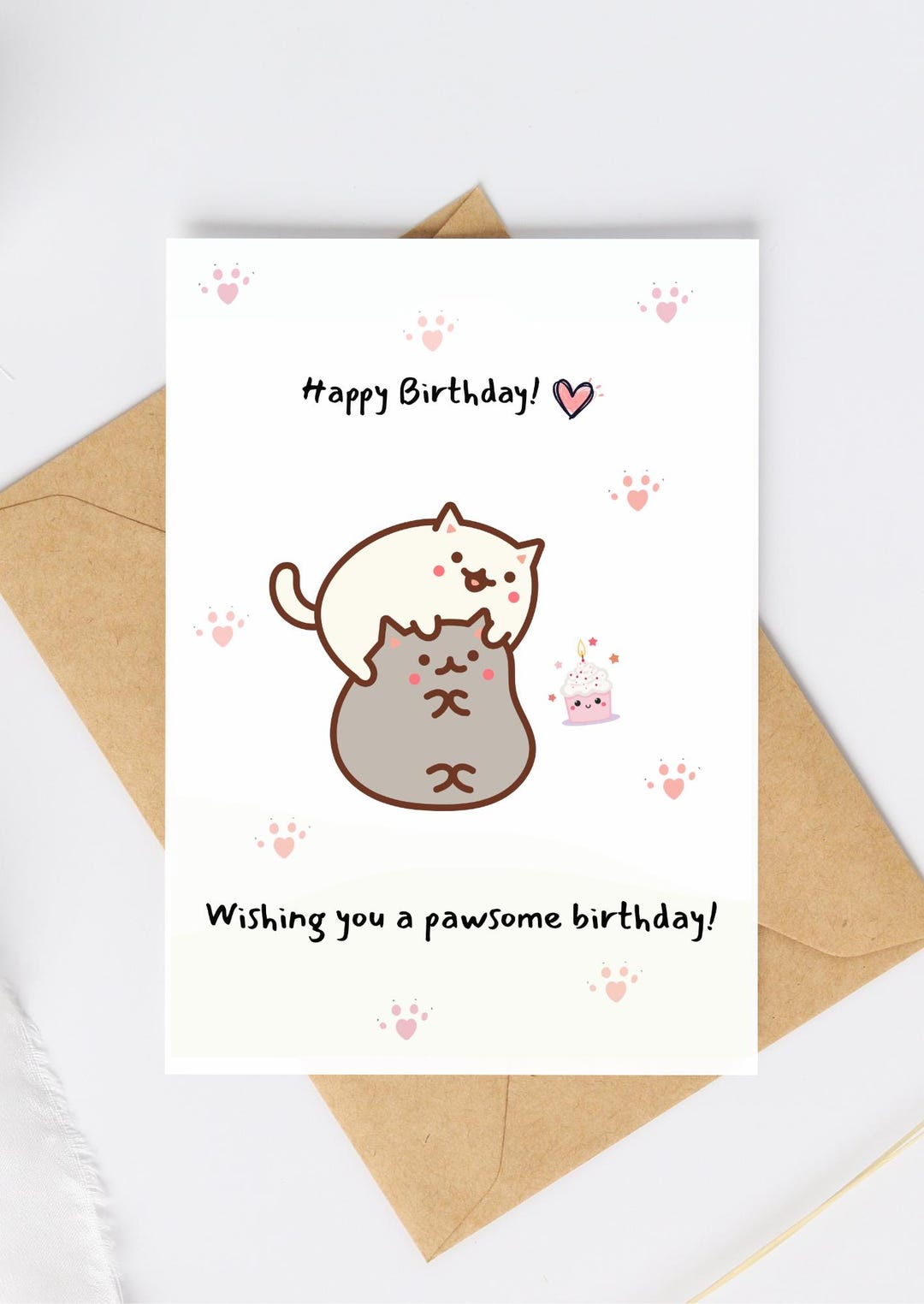 Cute Cat Birthday Card – “pawsome Birthday” | Funny Cat Lover Card ...
