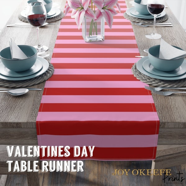 Valentine's Day Pink & Red Striped Table Runner, Adorne your Dining Room this Holiday, Romantic Dinner, Galentine's Party, Girls Night Decor
