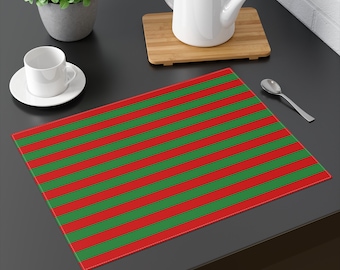 Red & Green Stripe Placemat Size: 18"x14" Colorful Dining or Side Table Decor, Retro Design, Matching Table Runner, Christmas Holiday