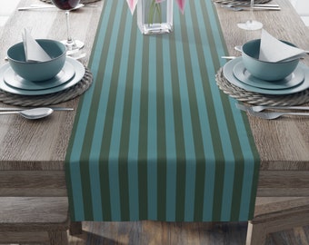 Blue & Dark Green Stripe Table Runner, Available: 2 Sizes, Vibrant Home Decor, Colorful Dining, Mother's Day or Bday Gift, Matching Placemat