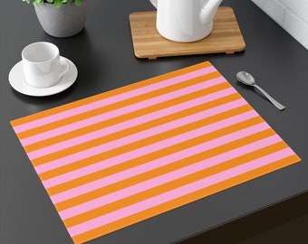 Pink & Orange Stripe Placemat, Size: 18"x14" Colorful Dining or Side Table Decor, Retro Design, Matching Table Runner, Mother Day, Bday Gift
