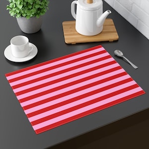 Red & Pink Stripe Placemat Size: 18&quot;x14&quot; Colorful Dining or Side Table Decor, Retro Design, Matching Table Runner, Mother Day or Bday Gift