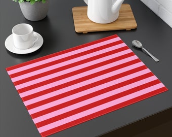 Red & Pink Stripe Placemat Size: 18"x14" Colorful Dining or Side Table Decor, Retro Design, Matching Table Runner, Mother Day or Bday Gift