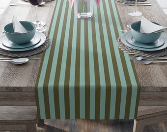 Aqua & Army Green Stripe Table Runner, Available in 2 Sizes, Vibrant Home Decor, Colorful Dining, Mother's Day, Bday Gift, Matching Placemat