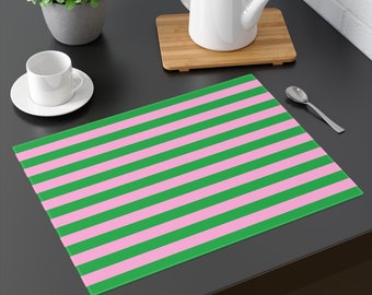 Pink & Green Stripe Placemat Size: 18"x14" Colorful Dining or Side Table Decor, Retro Design, Matching Table Runner, Mother Day Gift