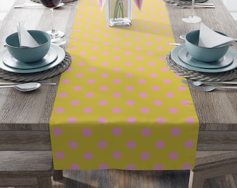 Yellow with Pink Polka Dots Table Runner, Vibrant Home Decor, Maximalist Style, Colorful Dining Spaces, Matching Placemat, Bday Gifts
