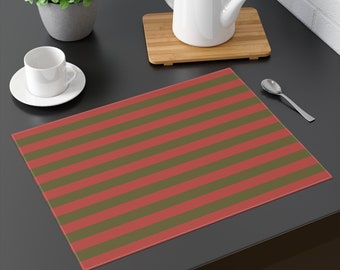 Red & Army Green Stripe Placemat Size: 18"x14" Colorful Dining, Side Table Decor, Retro Design, Matching Table Runner, Mother Day, Bday Gift