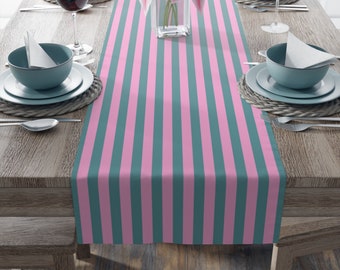 Pink & Blue Stripe Table Runner, Available in 2 Sizes, Vibrant Home Decor, Colorful Dining, Baby Shower or Bday Gift, Matching Placemat