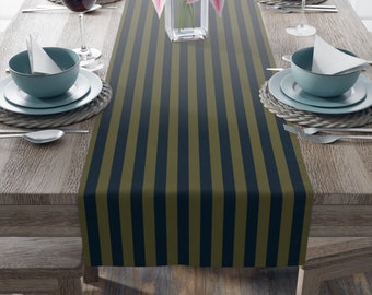 Navy & Army Green Stripe Table Runner, Available in 2 Sizes, Vibrant Home Decor, Colorful Dining, Mother's Day, Bday Gift, Matching Placemat