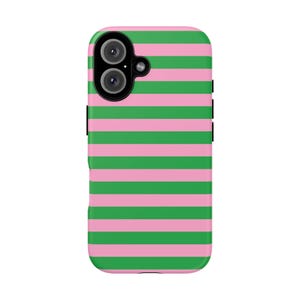 iPhone Case 16 Pink & Green Stripes, Colorful Mobile Cover, Unique Gift for Her, Summer Vibe, Birthday Present, Trendy Phone Accessory