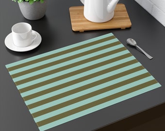 Aqua & Army Green Stripe Placemat Size: 18"x14" Colorful Dining, Side Table Decor, Retro Design Matching Table Runner, Mother Day, Bday Gift