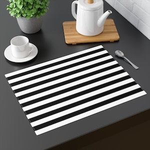 Black & White Stripe Placemat Size: 18&quot;x14&quot; Colorful Dining, Side Table Decor, Retro Design Matching Table Runner, Mother Day, Bday Gift