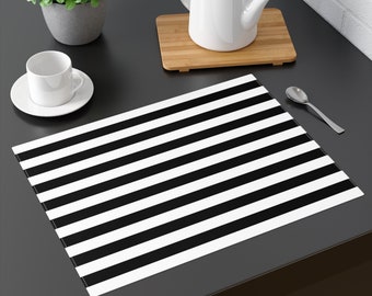 Black & White Stripe Placemat Size: 18"x14" Colorful Dining, Side Table Decor, Retro Design Matching Table Runner, Mother Day, Bday Gift