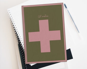Army Green with Pink Cross Sketchbook with Hardcover, Write or Draw your Thoughts, Write your Name on the Back, Great Gift, 128 Blank Pages