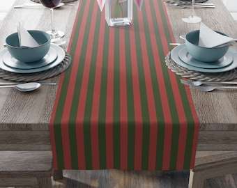Red & Army Green Stripe Table Runner, Available in 2 Sizes, Vibrant Home Decor, Colorful Dining, Mother's Day, Bday Gift, Matching Placemat
