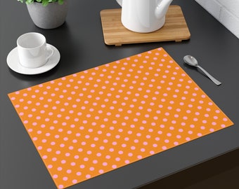 Orange with Pink Polka Dots Placemat Size: 18"x14" Colorful Dining, Side Table Decor, Retro Design, Matching Table Runner, Mother Day Gift