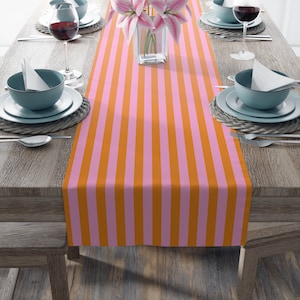 Pink & Orange Stripe Table Runner, Available in 2 Sizes, Vibrant Home Decor, Colorful Dining, Mother's Day or Bday Gift, Matching Placemat