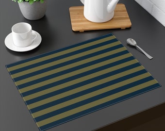 Navy & Army Green Stripe Placemat Size: 18"x14" Colorful Dining, Side Table Decor, Retro Design Matching Table Runner, Mother Day, Bday Gift