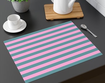 Pink & Blue Stripe Placemat Size: 18"x14" Colorful Dining or Side Table Decor, Retro Design, Matching Table Runner, Mother Day Gift