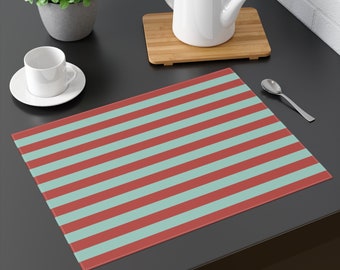 Red & Light Blue Stripe Placemat Size: 18"x14" Colorful Dining or Side Table Decor, Retro Design, Matching Table Runner, Mother Day Gift