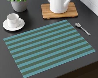 Blue & Dark Green Stripe Placemat Size: 18"x14" Colorful Dining or Side Table Decor, Retro Design, Matching Table Runner, Mother Day Gift