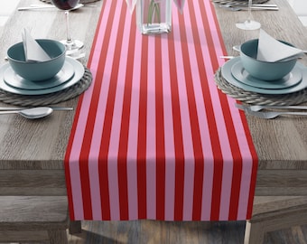 Pink & Red Stripe Table Runner, Available in 2 Sizes, Vibrant Home Decor, Colorful Dining, Mother's Day or Bday Gift, Matching Placemat