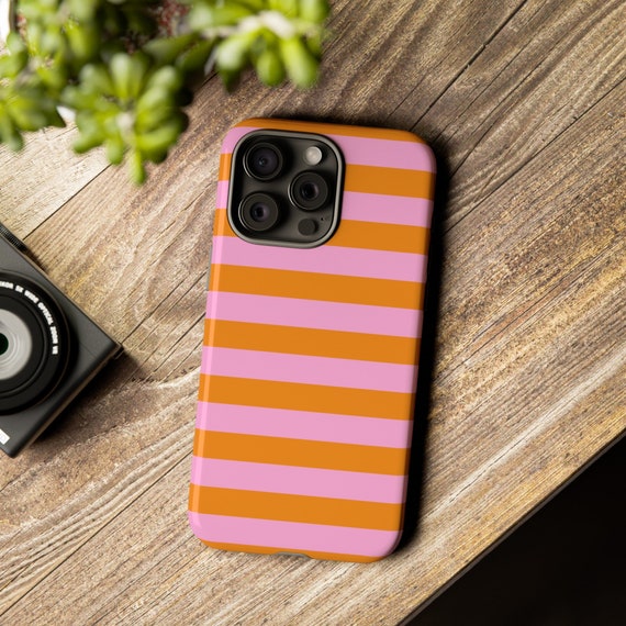 Pink & Orange Stripe iPhone Case, Double Layer Protection | Bright Summer Fun Accessories