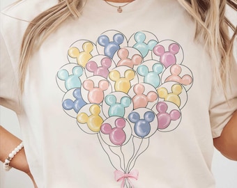 Disney Coquette Bow Balloons Mickey Head Watercolor PNG, Disney Balloons Design, Disneyland Family Matching, WDW Vacation Trip