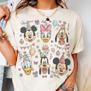 Aquarel Mickey & vrienden verjaardag png, Disney Mickey Minnie Donald Pluto png, Disneyland reis shirt print bestand digitale download