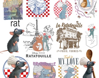 Retro Disney Pixar Ratatouille Remy Paris France PNG Bundle 20 Files, Remy's Adventure Design, Disneyland Matching Digital
