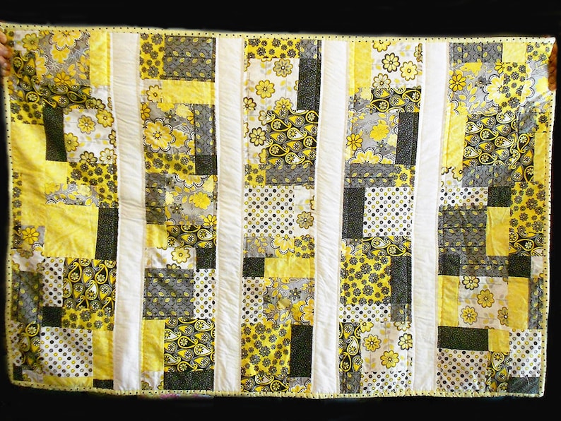 SALE Yellow Black and Gray Lap or Baby Quilt