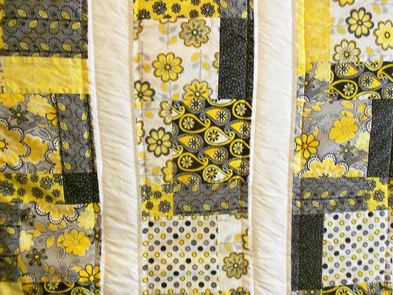 SALE Yellow Black and Gray Lap or Baby Quilt
