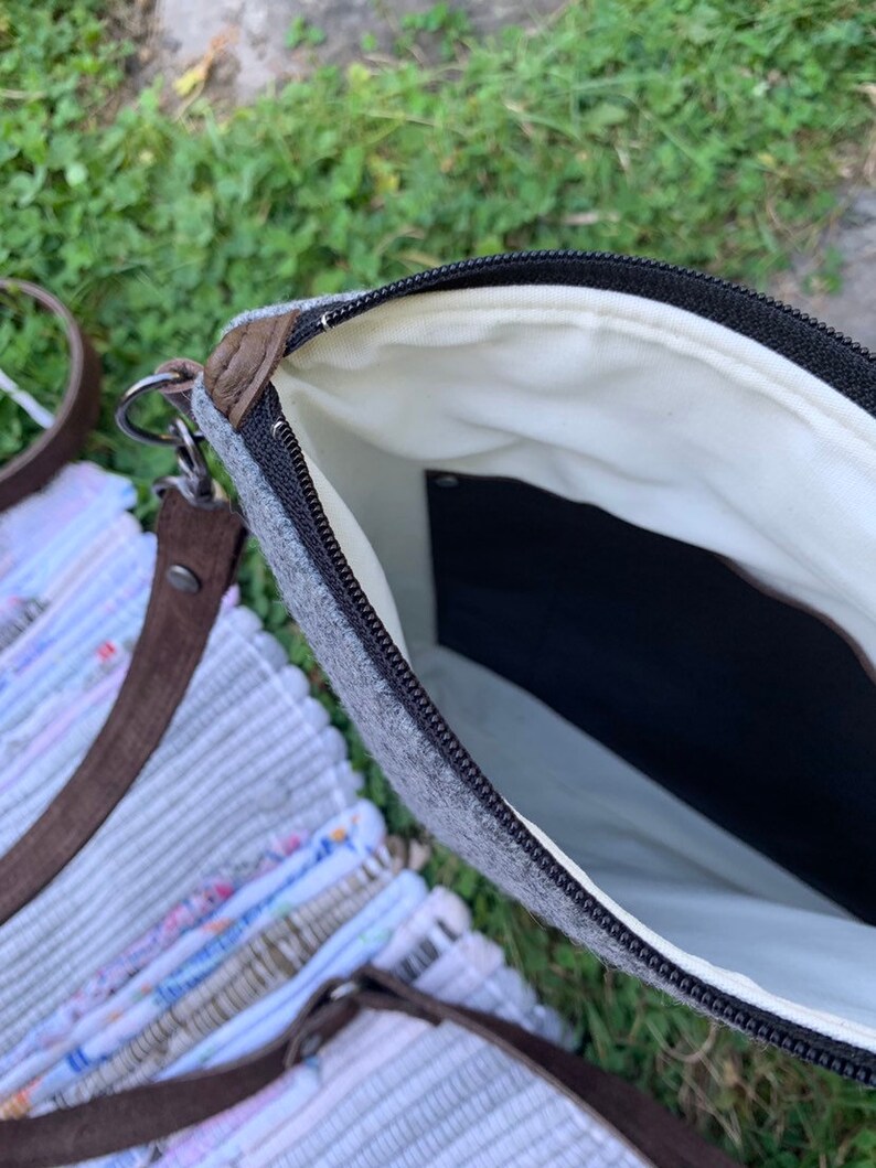 Charcoal Grey Crossbody Messenger Purse Pendleton Wool Brown Leather Rosebud Originals