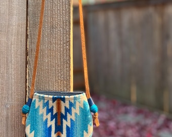 Toddler Girls Crossbody Purse ||Southwestern Wool Navy Leather || Rosebud Originals